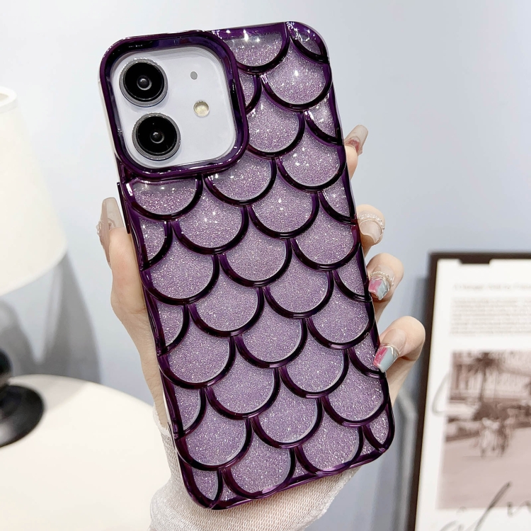 

For iPhone 11 Mermaid Scale Electroplated Glitter Paper Phone Case(Purple)