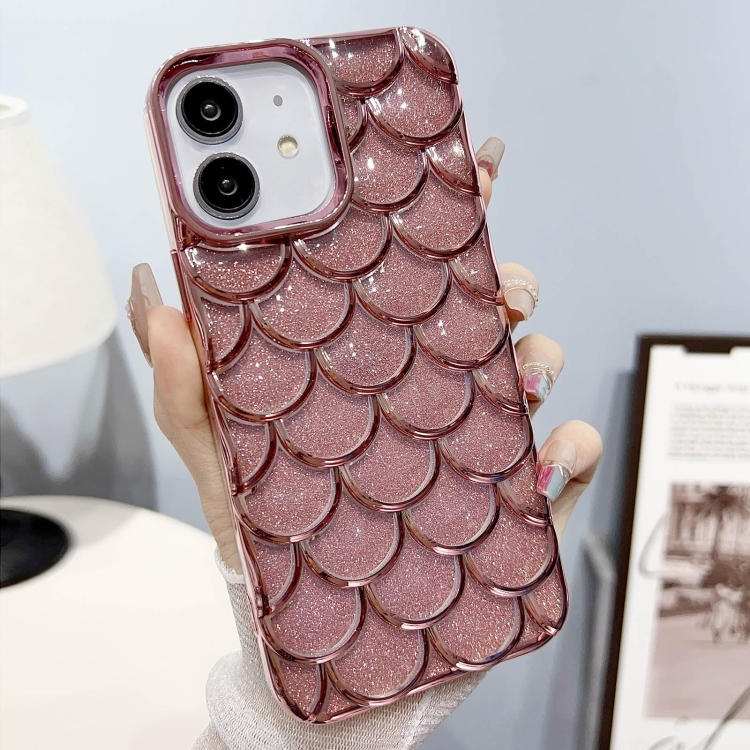 

For iPhone 12 Mermaid Scale Electroplated Glitter Paper Phone Case(Pink)