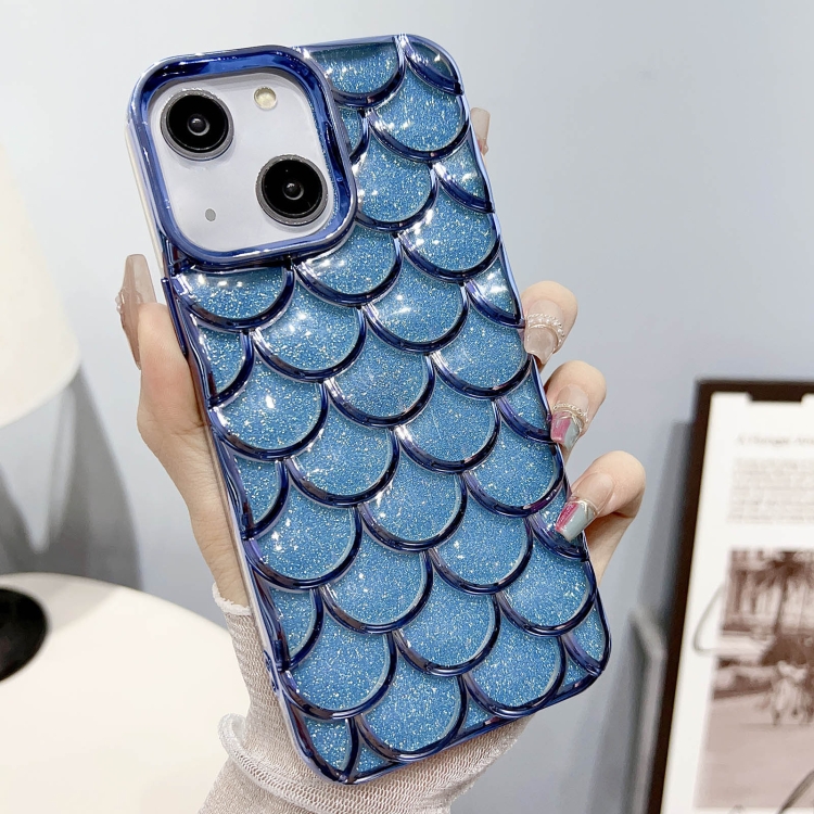 

For iPhone 14 Mermaid Scale Electroplated Glitter Paper Phone Case(Blue)