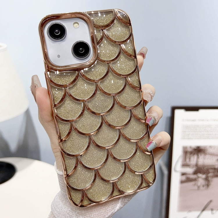 

For iPhone 14 Mermaid Scale Electroplated Glitter Paper Phone Case(Gold)