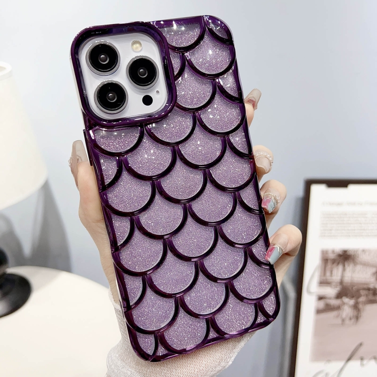 

For iPhone 14 Pro Mermaid Scale Electroplated Glitter Paper Phone Case(Purple)
