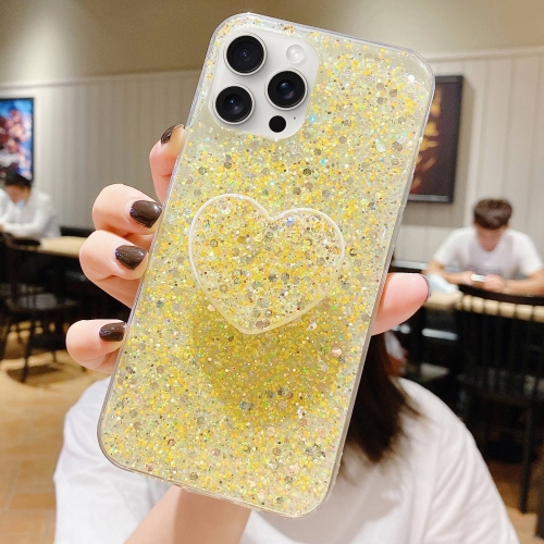 

For iPhone 15 Pro Max Starry Sequin Heart Stand Epoxy TPU Phone Case(Yellow)