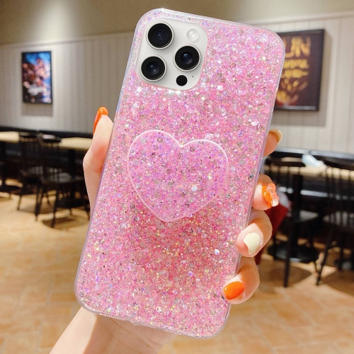 

For iPhone 13 Pro Max Starry Sequin Heart Stand Epoxy TPU Phone Case(Pink)