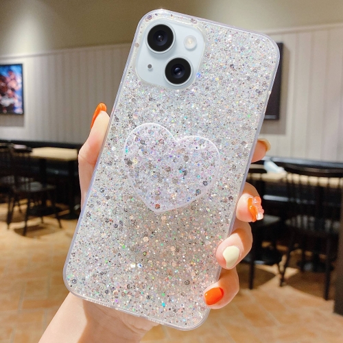 

For iPhone 13 mini Starry Sequin Heart Stand Epoxy TPU Phone Case(Silver)