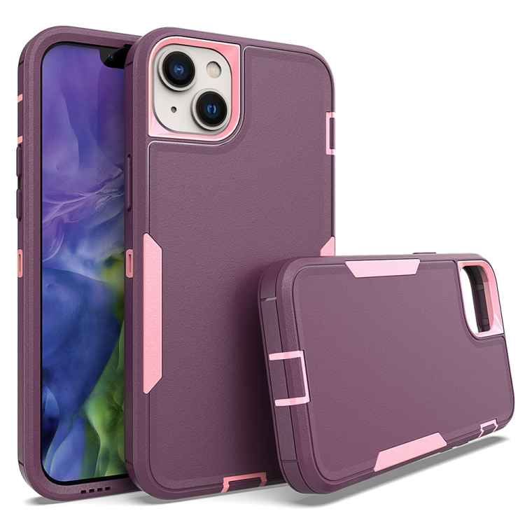 

For iPhone 14 Plus 2 in 1 Magnetic PC + TPU Phone Case(Purple Red+Pink)
