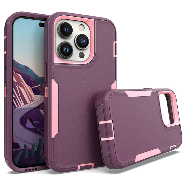 

For iPhone 14 Pro 2 in 1 Magnetic PC + TPU Phone Case(Purple Red+Pink)