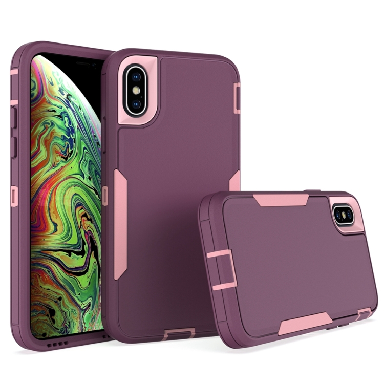 

For iPhone X / XS 2 in 1 Magnetic PC + TPU Phone Case(Purple Red+Pink)