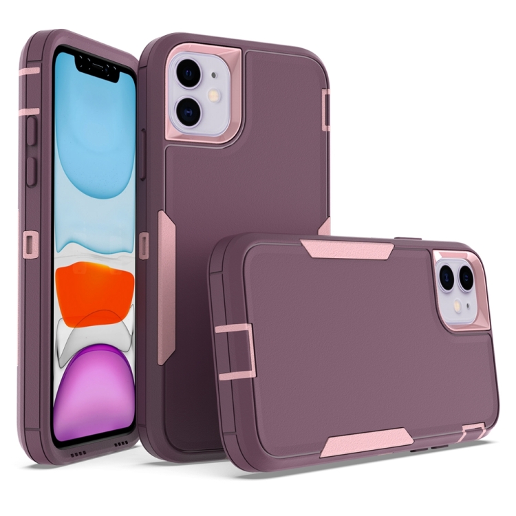 

For iPhone 11 2 in 1 Magnetic PC + TPU Phone Case(Purple Red+Pink)