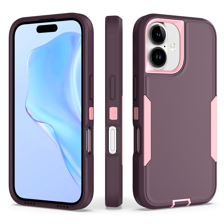

For iPhone 16 2 in 1 Magnetic PC + TPU Phone Case(Purple Red+Pink)