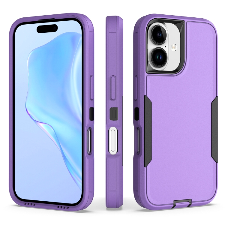 

For iPhone 16 2 in 1 Magnetic PC + TPU Phone Case(Purple+Black)