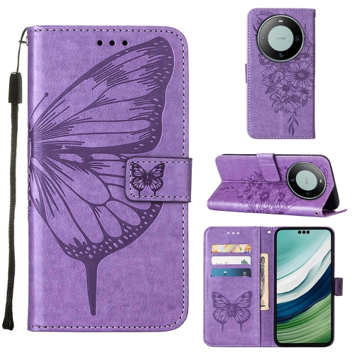 

For Huawei Mate 60 Pro Embossed Butterfly Leather Phone Case(Purple)