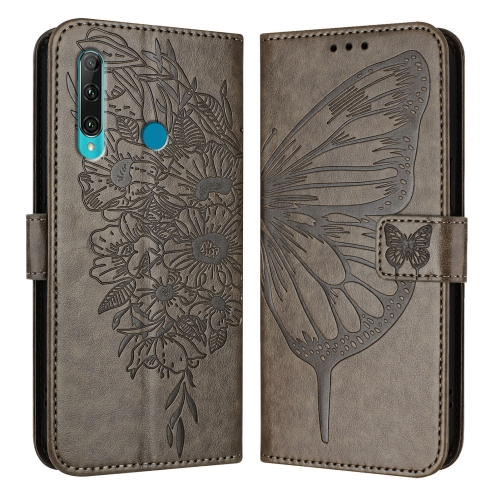 

For Huawei Enjoy 9s/P Smart/P Smart+ 2019 Embossed Butterfly Leather Phone Case(Grey)
