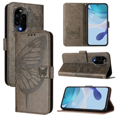 

For Huawei Nova 13 Pro Embossed Butterfly Leather Phone Case(Grey)