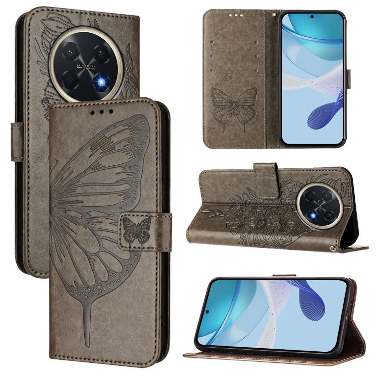 

For Huawei Pura 90 Pro Max 5G Embossed Butterfly Leather Phone Case(Grey)