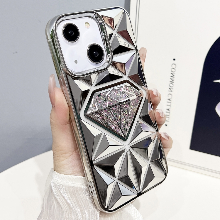 

For iPhone 14 Diamond Electroplated Glitter Paper Phone Case(Silver)