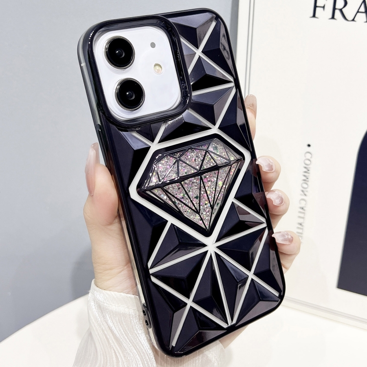 

For iPhone 12 Diamond Electroplated Glitter Paper Phone Case(Black)