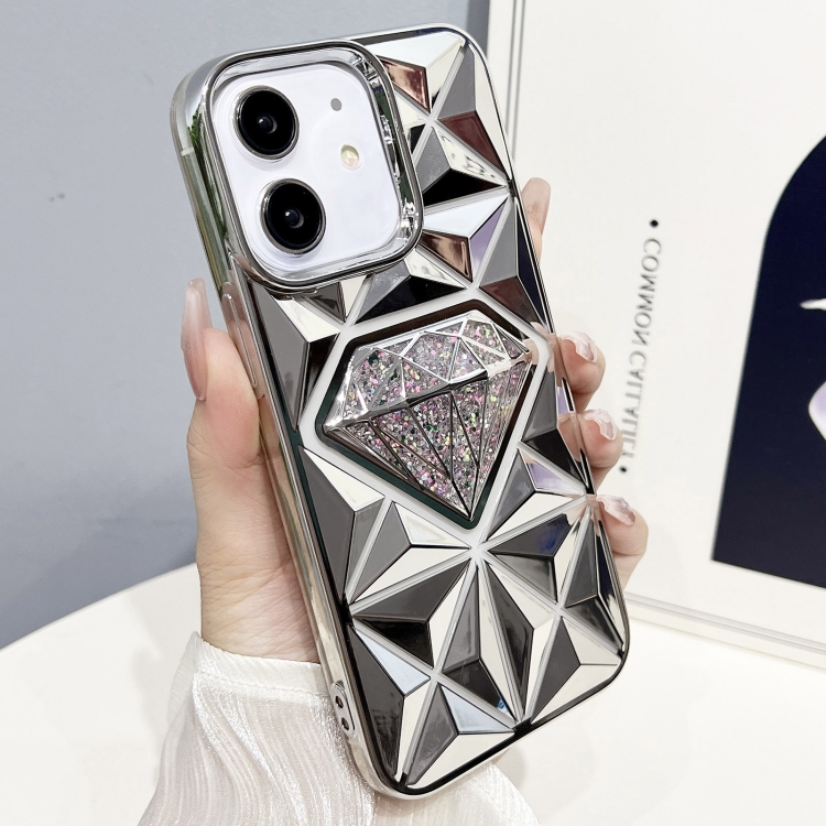 

For iPhone 11 Diamond Electroplated Glitter Paper Phone Case(Silver)
