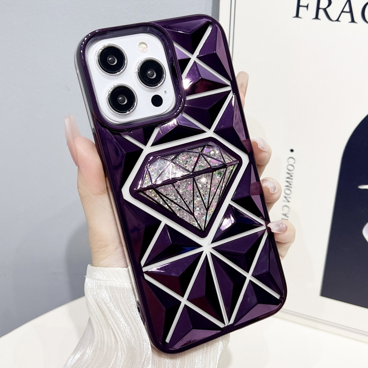 

For iPhone 14 Pro Max Diamond Electroplated Glitter Paper Phone Case(Purple)