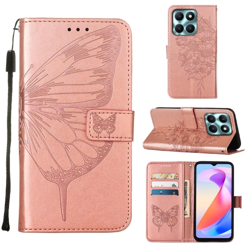 

For Honor X6a Embossed Butterfly Leather Phone Case(Rose Gold)