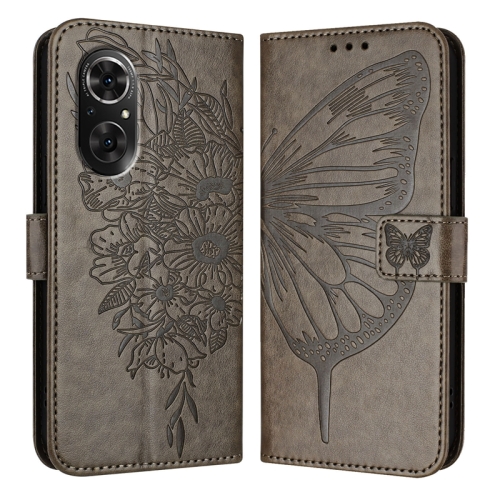 

For Honor 50 SE / Huawei Nova 9 SE Embossed Butterfly Leather Phone Case(Grey)