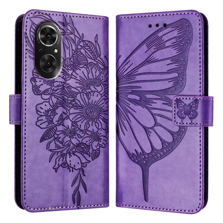 

For Honor 50 SE / Huawei Nova 9 SE Embossed Butterfly Leather Phone Case(Purple)