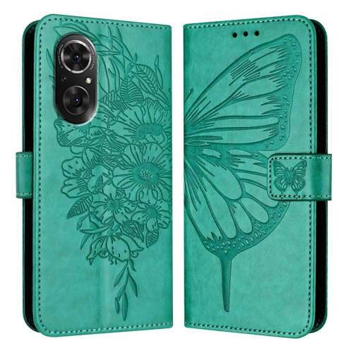 

For Honor 50 SE / Huawei Nova 9 SE Embossed Butterfly Leather Phone Case(Green)