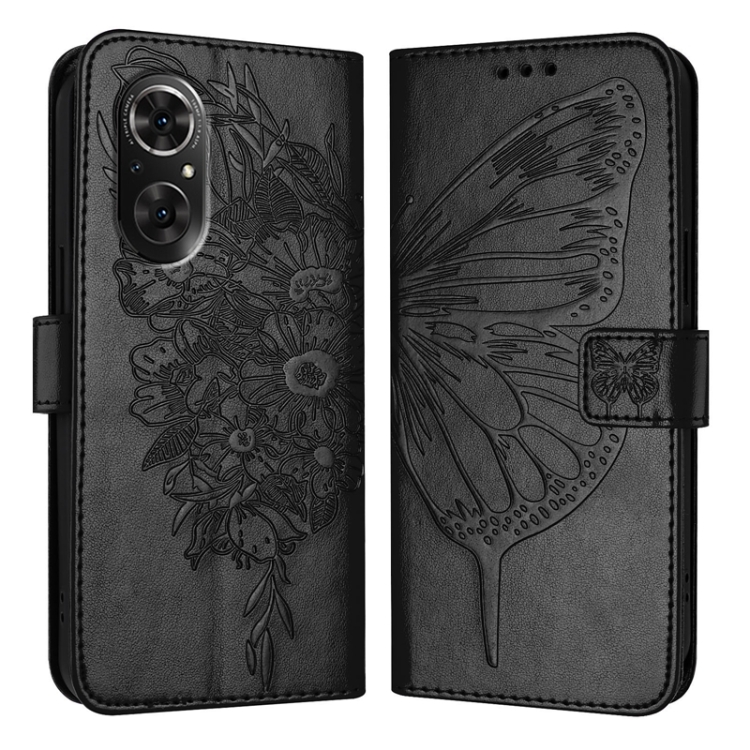 

For Honor 50 SE / Huawei Nova 9 SE Embossed Butterfly Leather Phone Case(Black)
