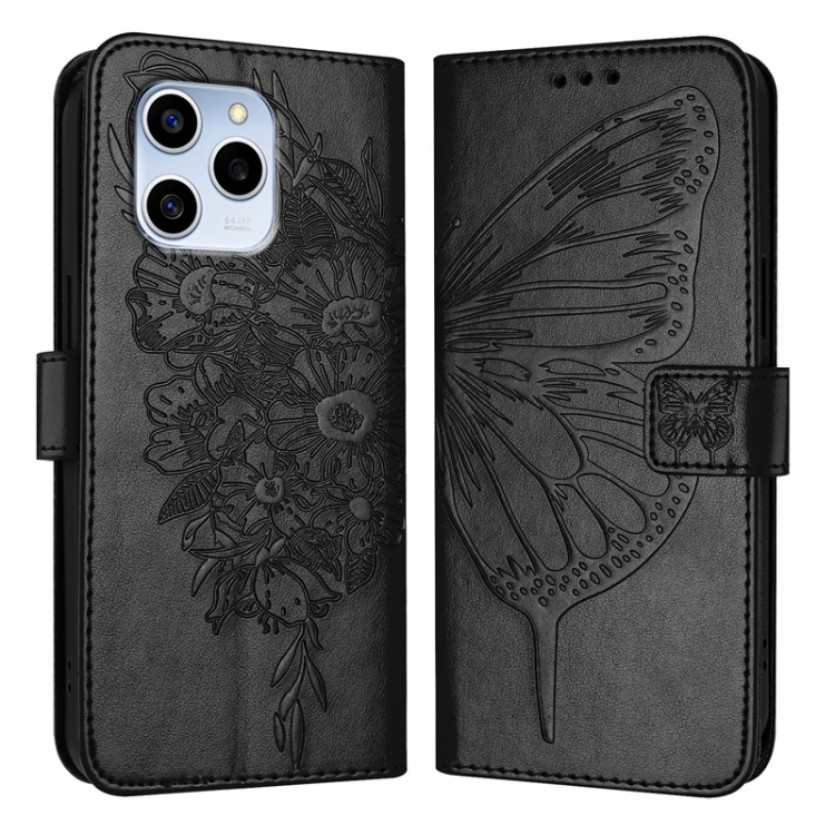 

For Honor 60 SE Embossed Butterfly Leather Phone Case(Black)