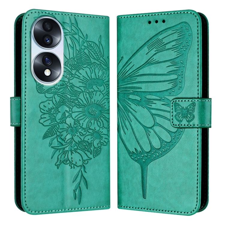 

For Honor 70 Embossed Butterfly Leather Phone Case(Green)
