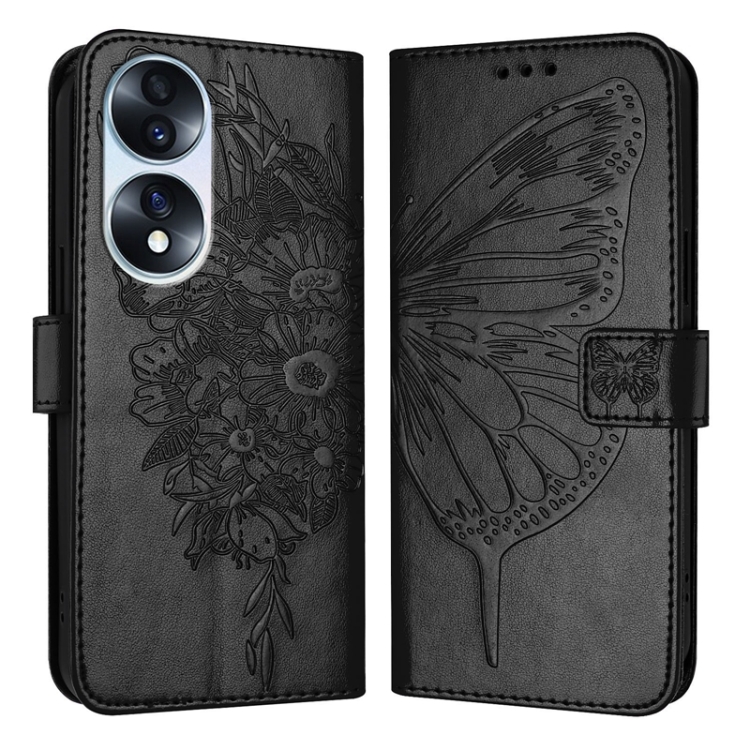 

For Honor 70 Embossed Butterfly Leather Phone Case(Black)