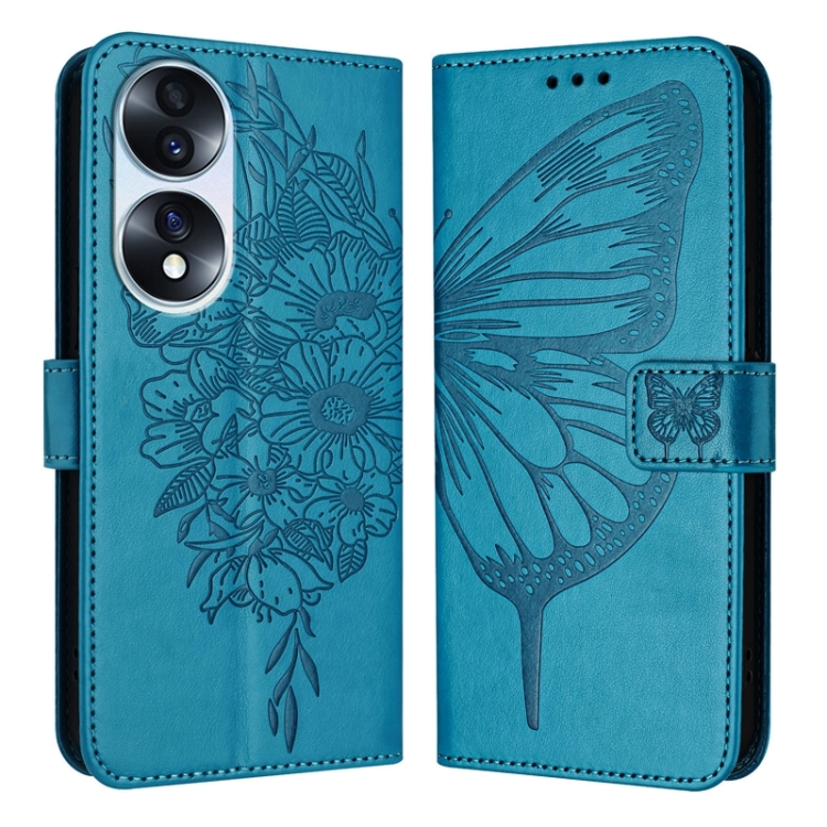

For Honor 70 Embossed Butterfly Leather Phone Case(Blue)