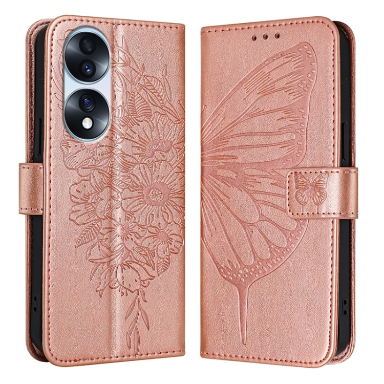

For Honor 70 Pro Embossed Butterfly Leather Phone Case(Rose Gold)