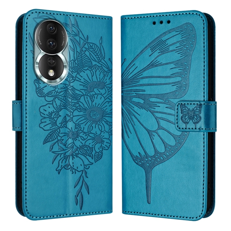 

For Honor 80 Embossed Butterfly Leather Phone Case(Blue)