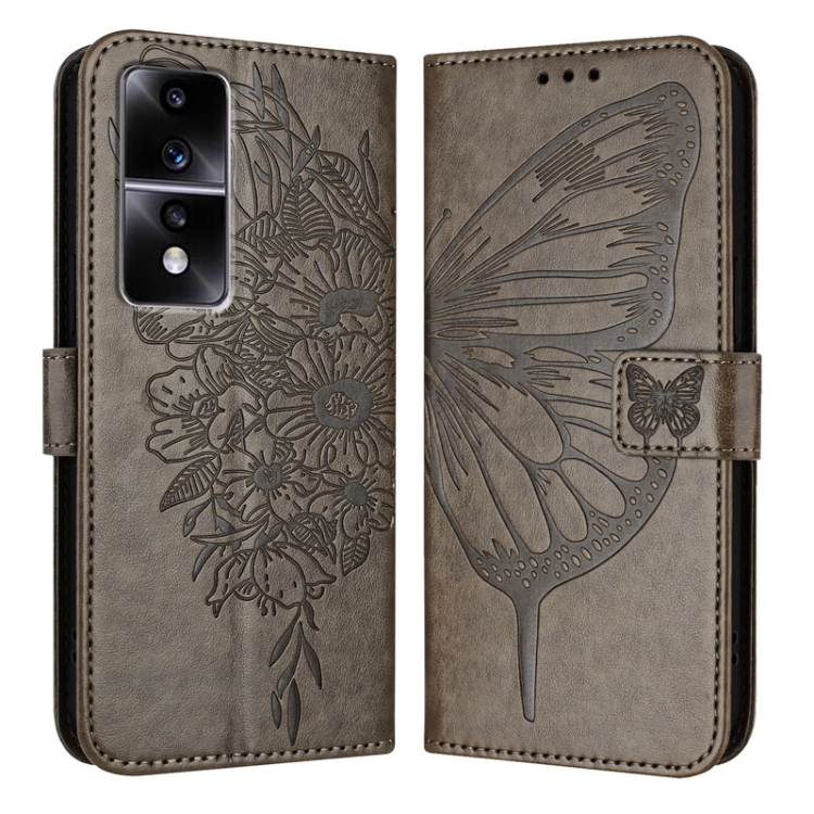 

For Honor 80 GT Embossed Butterfly Leather Phone Case(Grey)
