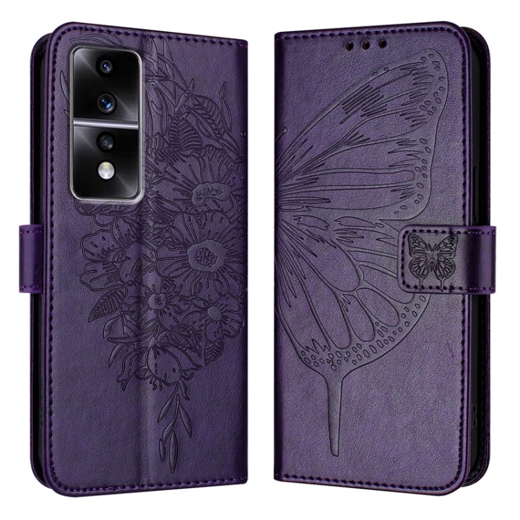 

For Honor 80 GT Embossed Butterfly Leather Phone Case(Dark Purple)