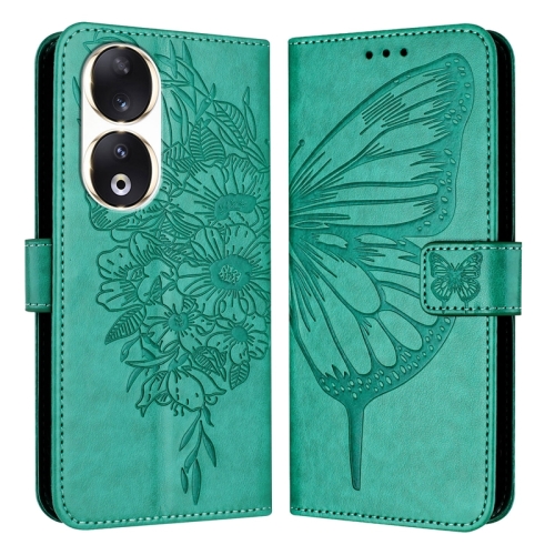 

For Honor 90 Embossed Butterfly Leather Phone Case(Green)