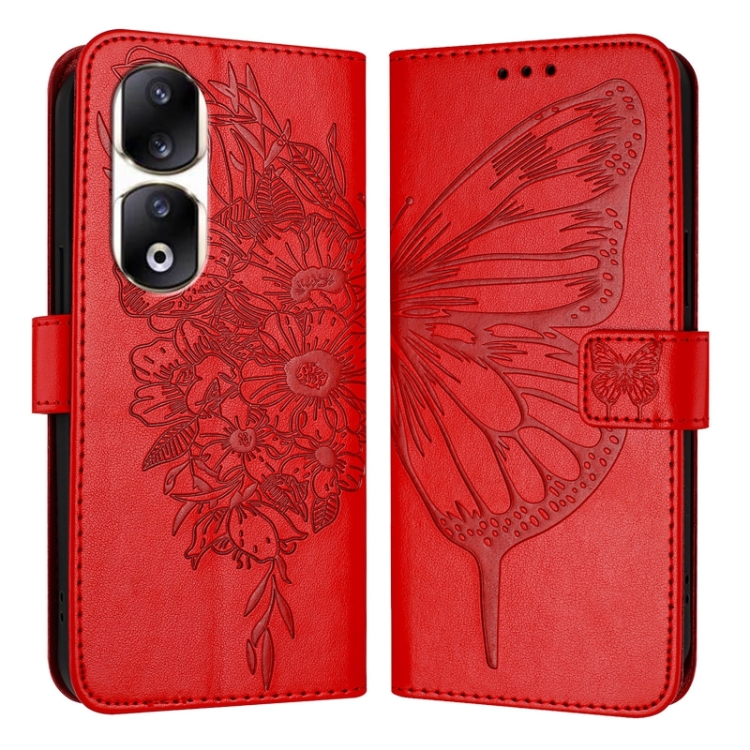 

For Honor 90 Pro Embossed Butterfly Leather Phone Case(Red)