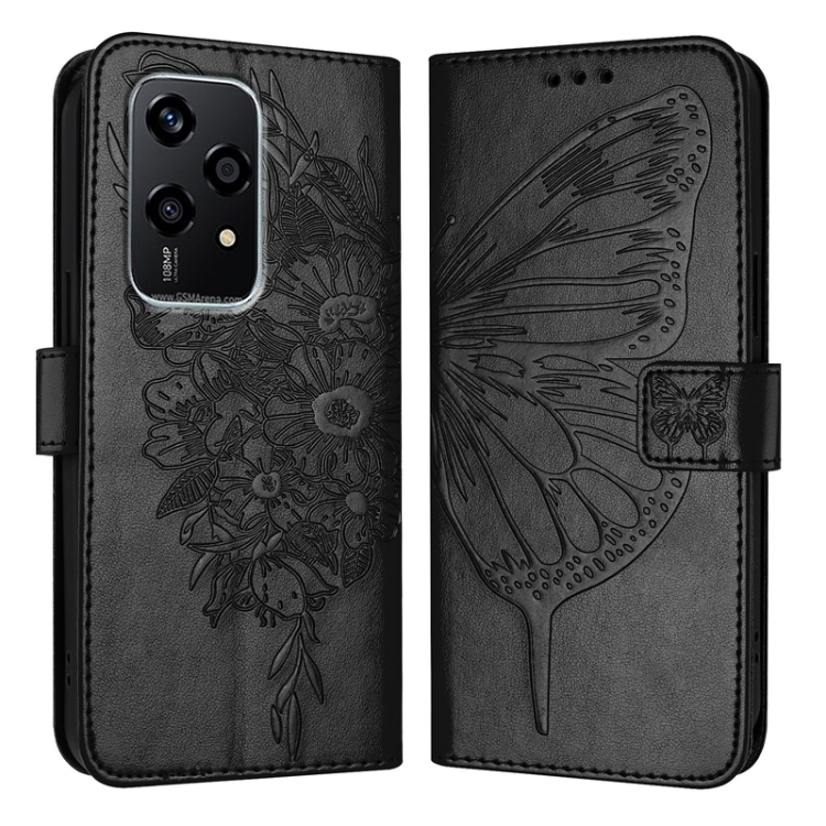

For Honor 200 Lite Global Embossed Butterfly Leather Phone Case(Black)