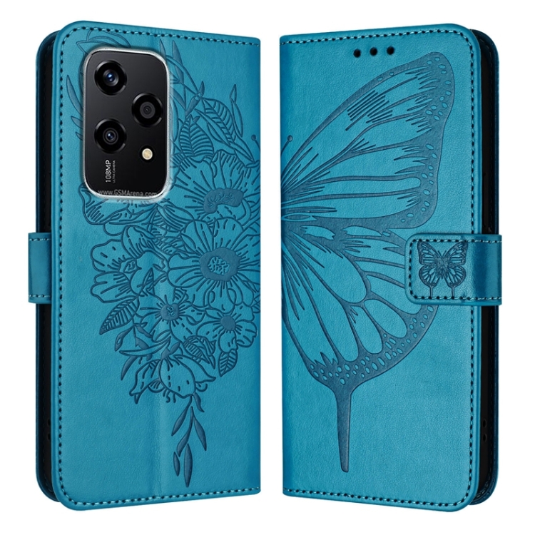 

For Honor 200 Lite Global Embossed Butterfly Leather Phone Case(Blue)