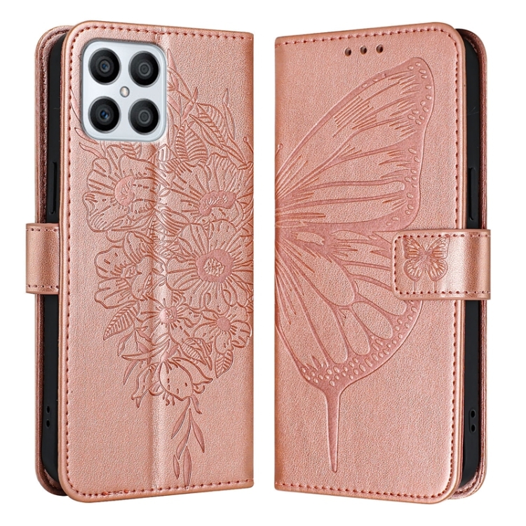 

For Honor X8 4G / X30i / Play6T Pro Embossed Butterfly Leather Phone Case(Rose Gold)