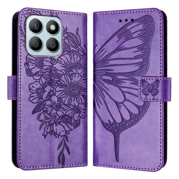 

For Honor X8b Embossed Butterfly Leather Phone Case(Purple)
