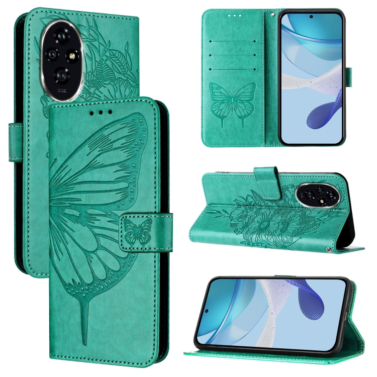 

For Honor 200 Embossed Butterfly Leather Phone Case(Green)