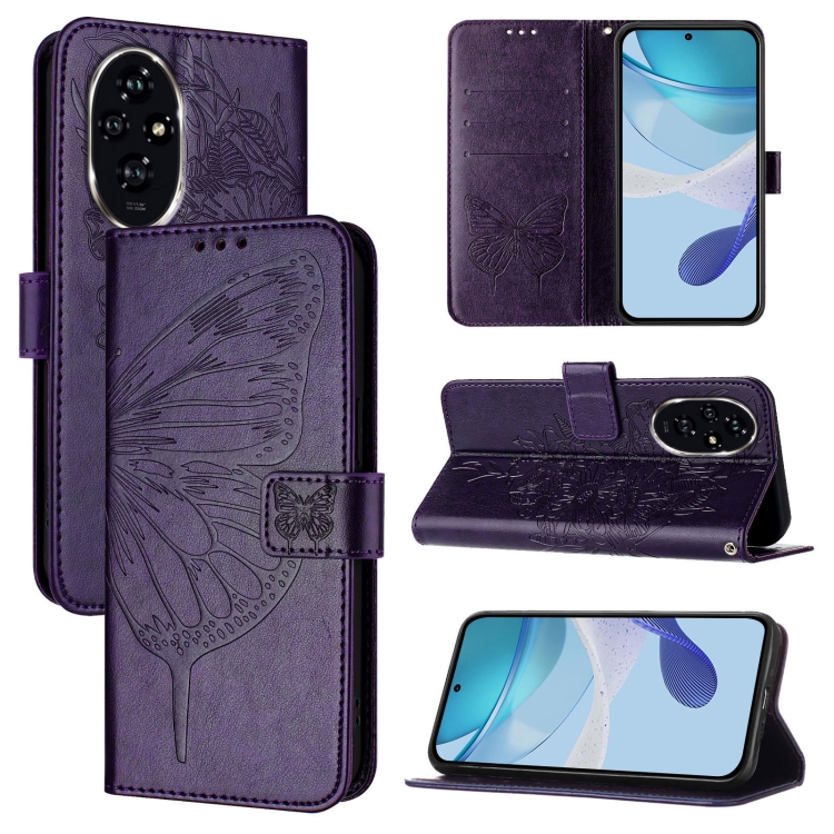 

For Honor 200 Embossed Butterfly Leather Phone Case(Dark Purple)