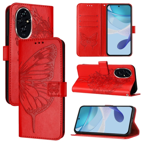 

For Honor 200 Embossed Butterfly Leather Phone Case(Red)