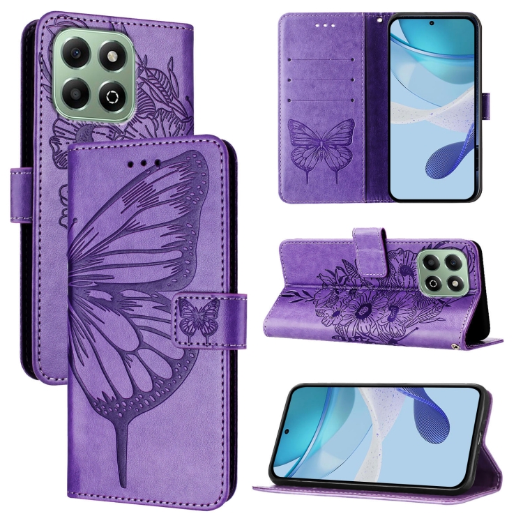 

For Honor X6b Embossed Butterfly Leather Phone Case(Purple)