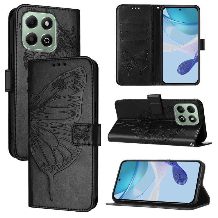 

For Honor X6b Embossed Butterfly Leather Phone Case(Black)