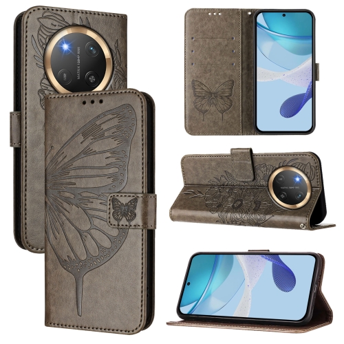 

For Honor X9C 5G Global Embossed Butterfly Leather Phone Case(Grey)