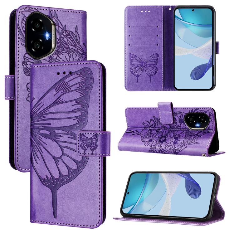 

For Honor 300 Embossed Butterfly Leather Phone Case(Purple)