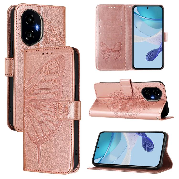 

For Honor 300 Embossed Butterfly Leather Phone Case(Rose Gold)