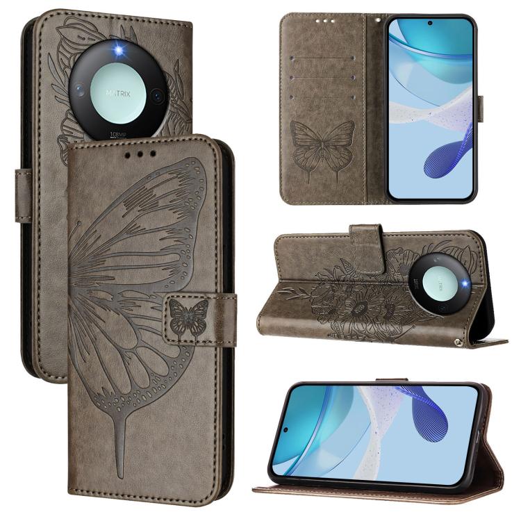 

For Honor X9C Smart Global Embossed Butterfly Leather Phone Case(Grey)